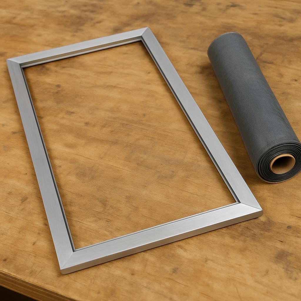Aluminum screen frame and mesh material ready for installation – Metro OKC Screens
