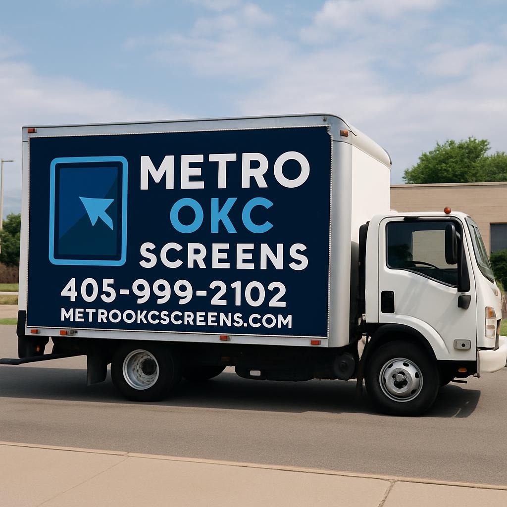 Metro OKC Screens service truck offering pickup and delivery in Oklahoma City